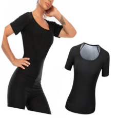 반팔땀복 내부코팅 스판 쫀쫀 자세유지 여성 반팔 상의