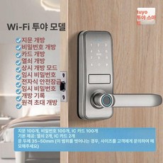 번호키도어락 전자 손잡이 현관 교체 무타공 번호키, 와이파이 그래피티형-스타일리시 실버