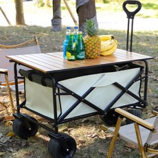 접이식 캠핑웨건 휴대용 우드 상판 롤테이블 장보기카트 낚시 차박 놀이동산 짐수레 캐리어 382926, 8인치 블랙