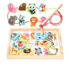 목제 블럭 실꿰기 자석 낚시놀이 교구, 동물 교구, 3개