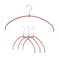 Mawa 좁은 쁘띠 옷걸이 미끄럼 방지 코팅이 된 스틸 행거 셔츠 드레스 캐미솔 티셔츠용 공간 절약 360도 회전 가능한 후크 4개 세트 레드