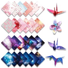 TUDOUZZ 종이접기 종이접기 별하늘과 벚꽃의 종이접기 15cm 각 50매 양면 어린이 수제 생일 파티장식 수예지 DIY 공예용지