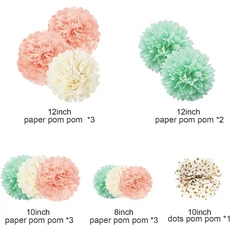 결혼식 장식 샴페인 티슈 페이퍼 폼폼 크림색 흰색 종이 꽃 약혼 피로연 12 개, 01 12 pcs, 01 Mint Peach
