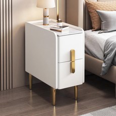 Tixpra 럭셔리 침대 협탁 2단 서랍 프리미엄 세라믹 상판 골드 포인트 인테리어 완제품 배송 북유럽 모던 사이드 테이블, 1개, 흰색40CM*40CM*48CM