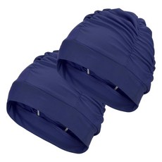 YELARXI 패브릭 수영 모자 폴리에스터 신축성 있는 모자 여성 및 남성 성인 긴 머리에 적합 2개 블랙+ 블루 452520, 다크 블루 452520