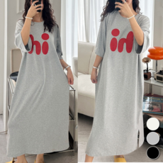 핏몬 빅사이즈 55~77 하이 레터링 찰랑 반팔 롱 원피스 자체제작