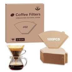 콘 커피 필터 필터 용지 푸어 오버 및 드립 메이커에 적합 천연 무표백 염소 프리(100), 콘 커피 필터, 필터 용지, 푸어 오버 및 드립 메이커