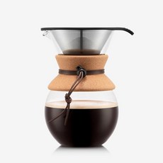 Bodum 963.9g 34온스 푸어 오버 커피 메이커 재 한 스테인리스 스틸 필터와 코르크 그립이 있는 고온 붕규산 유리 포르투갈산 261505