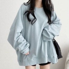 베이직 무지 여자 캐주얼 맨투맨 루즈핏 데일리 오버, 그레이-FREE 2xl