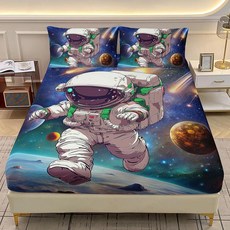 ECLATIS AILON 온EN 트럭 매트리스 커버 세트 트윈 사이즈 어린이 남아 청소년을 위한 다채로운 몬스터 침대 시트 세트 침실 장식용 3피스 잼 소프트 1개 베, 우주 비행사 15