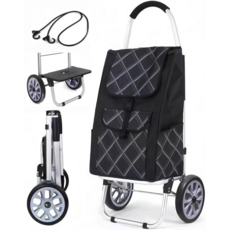 래빗마미 다목적 3단 접이식 장바구니 쇼핑카트 검정색 갈색+고정끈, 체크, 1개