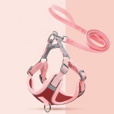 애견용품 투톤 강아지 하네스 란우 가슴줄 목줄 (51014990), WC0420C_핑크+레드／L
