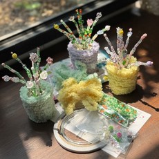 플랜트 만들기 비즈 공예 식물 조화 화분 DIY 재료 5.민트핑크비즈+민트팟, 7.그린오렌지비즈+퍼플팟