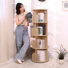 【BUY JM】MIT低甲醛48cm四層旋轉書櫃 BO072 360度旋轉書櫃 學生書房收納櫃 展示置物櫃 A4可放頂板MDF熱壓一體成型防水, 漂流木色, 4層