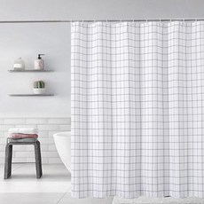아그노 방수 샤워 커튼 화이트 체크+커튼링 8P 120 x 180cm, 화이트체크