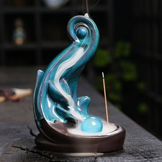 陶瓷荷葉造型倒流香薰爐擺件, 荷葉藍海珠