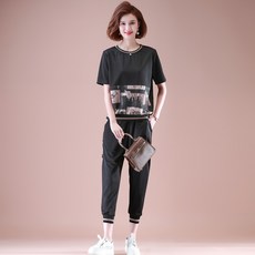 엄마 여름옷 운동복 여름 감령 반팔 위 옷 서양식 여성 2종 세트 중년 여성복 공장