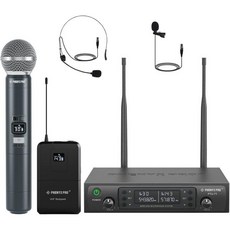 페닉스 프로 무선 마이크 시스템 핸드헬드/바디팩/라펠 포함 듀얼 세트 오토 스캔 2x100 UHF 주파수 328피트 범위 노래 노래방 교회용 마이크(PTU-71-1, 1개