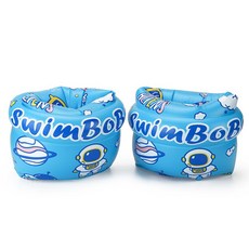 隔日達 BSMI認證 兒童手臂游泳圈 防漏氣浮力圈 雙氣室安全浮具 幼兒戲水裝備 泳池海邊必備, 1個, 太空探索滾筒手臂圈（藍色）