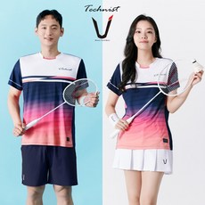 테크니스트 티셔츠 배드민턴 반팔 상의 화이트 네이비 코랄 TNT5493
