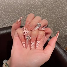 聖誕節爆款穿戴甲草莓塗鴉手工美甲甲片成品30片穿戴式辣妹指甲片, 1個, BY1757流水落花:手工甲XS碼#10片/袋