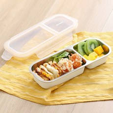 SGAKIC 직장인 도시락통 스텐 과일 반찬통 후르츠팟 다이어트 런치박스, 1개, 베이지 2칸