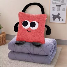 DIU 車上枕頭被辦公室午休蓋毯靠枕被多巴胺大眼仔手拎款加厚加絨抱枕, 磚紅色(大眼睫毛)