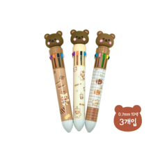 [낭만스토어] 0.7mm 곰돌이 볼펜 10색 사무용품 신학기 선물 문구용품, 1세트, 3컬러