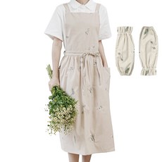 두리앤고 플로럴 H형 카페 원피스 앞치마, 플로럴 베이지 팔토시 set, 1개