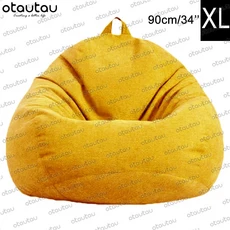 OTAUTAU 콩 가방 의자 박제 거대한 콩 주머니 소파 침대 두꺼운 리넨 몰려 들고 Pouf 오토만 좌석 퍼프 라운지 가구, [17] XL-yellow