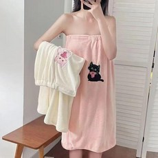 珊瑚絨可穿浴袍毛巾 吸水加厚洗澡幹髮帽, 簡.愛粉色,一條裝浴裙扣子款