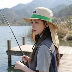 사파리모자 등산모자 농사모자 목가림 챙넓은 자외선차단 낚시 캠핑 아웃도어 모자, 베이지+그린