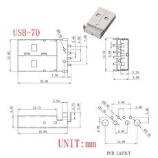 10개 USB 타입 A 표준 포트 암 납땜 잭 커넥터 PCB 소켓 USB-A USB-B 타입, 13 10PCS USB-70