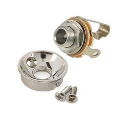 Telecasters용 일렉트로소켓 잭 플레이트 - 광택 니켈 마감 + 스위치크래프트 J11 모노 잭, Telecasters용 일렉트로소켓 잭 플레이트 - 광