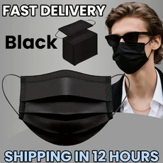 빠른 배송! 300개입 두꺼운 검정색 일회용 보호 마스크 - 3중 레이어로 통기성이 좋고 편안하며 조절 가능, 03 5piece, 01 검정색