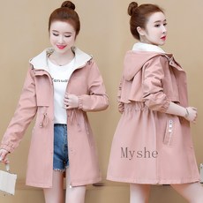 [Myshe]여성 가을 미디 후드 트렌치코트 캐주얼 XiaoM01613FEI613FS08