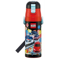 Skater TOMICA 兒童汽車圖案保溫保冷水壺 輕巧便攜兒童水壺，可愛卡通圖案設計，安全材質，讓孩子愛上喝水, 紅/黑, 1個, 470ml