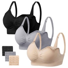 [ 939128 ] 엔젤후드 여성용 심리스 수면 수유 브라 모유 임산부 제거 가능한 브라 패드 익스텐더 포함 3개 세트 블랙/베이지/그레이 XL
