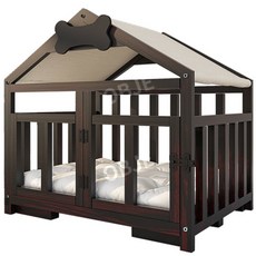 강아지집 원목 사계절 실내 개집 애견하우스 쿠션 텐트 반려동물 숨숨집, 01.브라운  (외문)+매트, M 65x54x72cm(10kg 미만에 적합)