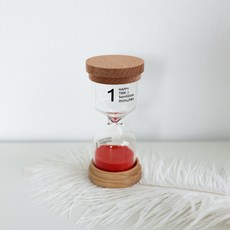 케이트가든 우드 모래 시계 강화 유리 양치 생활 습관 타이머, 1분, 레드