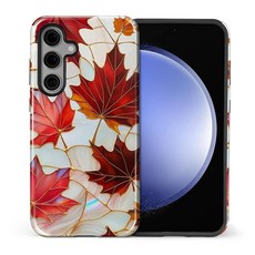 Yesad 삼성 갤럭시 S25 엣지 케이스 충격 방지 2-in-1 이중 보호 커버 여성 소녀 남성 남아용 정교한 디자인 긁힘 방지 세련된 폰 케이스 미적 크리스마스 트리, Galaxy S24, 스테인드 글라스 단풍나무 잎