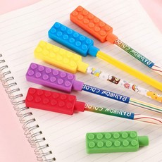 마크라쏭 연필 물기 씹기 실리콘 방지캡 피젯 토퍼 보호 튜브 세이버 펜슬 홀더 뚜껑 KC 인증 구강추구 감각통합, 블럭(연두)