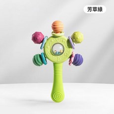 DFMEI 手搖鈴玩具0-1歲手抓球水煮牙膠磨牙棒嬰幼兒抓握訓練3-6月, 1個, 如圖, 蘋果綠手搖棒