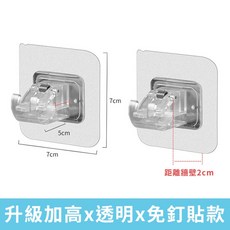 桿子端部掛夾(升級款) 2入 單個承重5KG 桿子固定夾 窗簾桿掛架 型號ZM0202, 1個, 升級加高x透明x免釘貼款, 透明
