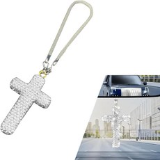 페리안 블링 크로스 자동차 거울 걸이 액세서리 크리스탈 라인스톤 리어 뷰 미러 펜던트 종교적 장식 매력 장식품 오토 인테리어 액세서리블랙, Silver