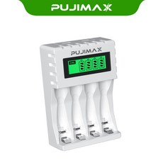 PUJIMAX AA/AAA 겸용 Ni-MH/Ni-Cd 급속충전기 충전배터리 1-4개 동시 충전기 MCU 스마트 제어 LCD 화면 잔량표시 흰색 케이스 충전기 LCD005, 1개