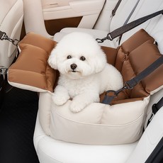 Curious Pony 강아지 카시트 이동가방 애견 카시트 강아지 자동차 카시트, 1개, 베이지 + 갈색