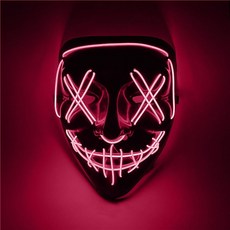 萬聖節面具LED發光v字仇殺隊派對蹦迪恐怖塗鴉鬼臉男舞會道具頭套, 粉紅色, 1個