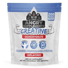 Angry Supplements 크레아틴 모노하이드레이트 200 메시 프리미엄 퍼포먼스 무향 파우더 - 근력 및 운동 지구력을 위한 순수 근육 연료 남성 및 여성용 (1킬로, 2.2 Pound (Pack of 1), 1개, 1kg