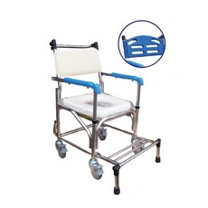 海夫健康生活館 杏華 鐵輪固定站立式不鏽鋼便盆椅沐浴椅，穩固安全，方便移動，一椅多用, 1個, 塑背